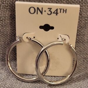On 34th Silver Hoop Earrings, 1.5 Inches